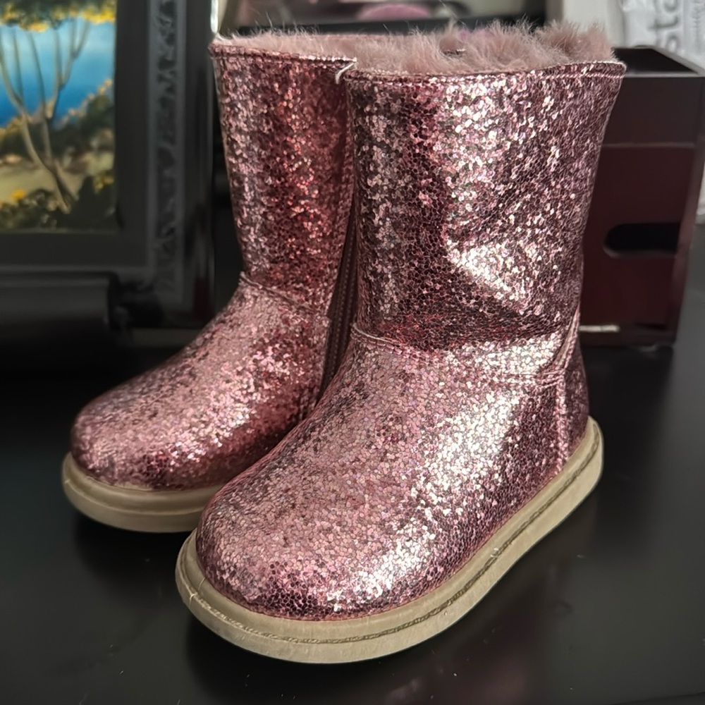 Sparkly Pink Little Kids Faux Fur Boots